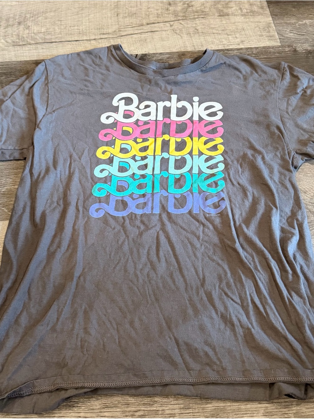 Mattel Barbie Gray Tee with Rainbow Logo Stack